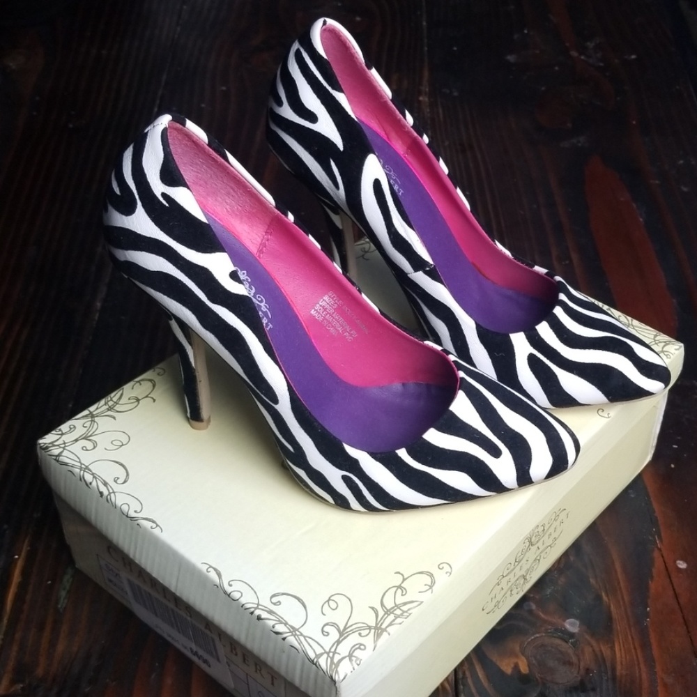 Charles Albert Zebra Print Heels  - Sz 8